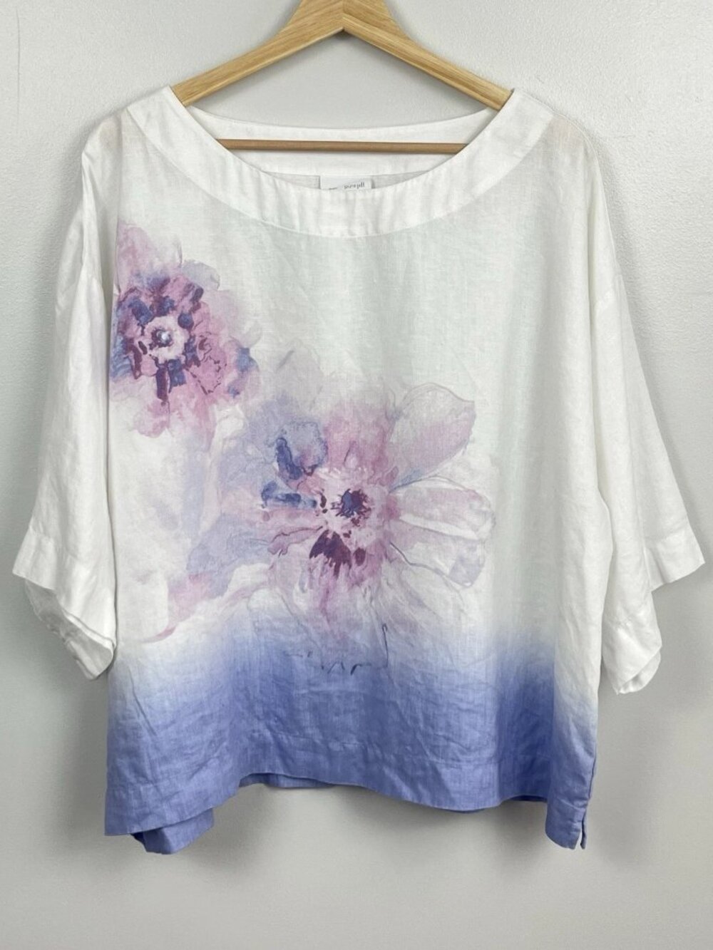 J.Jill PureJill 100% linen watercolor floral boxy wide neck top, medium.